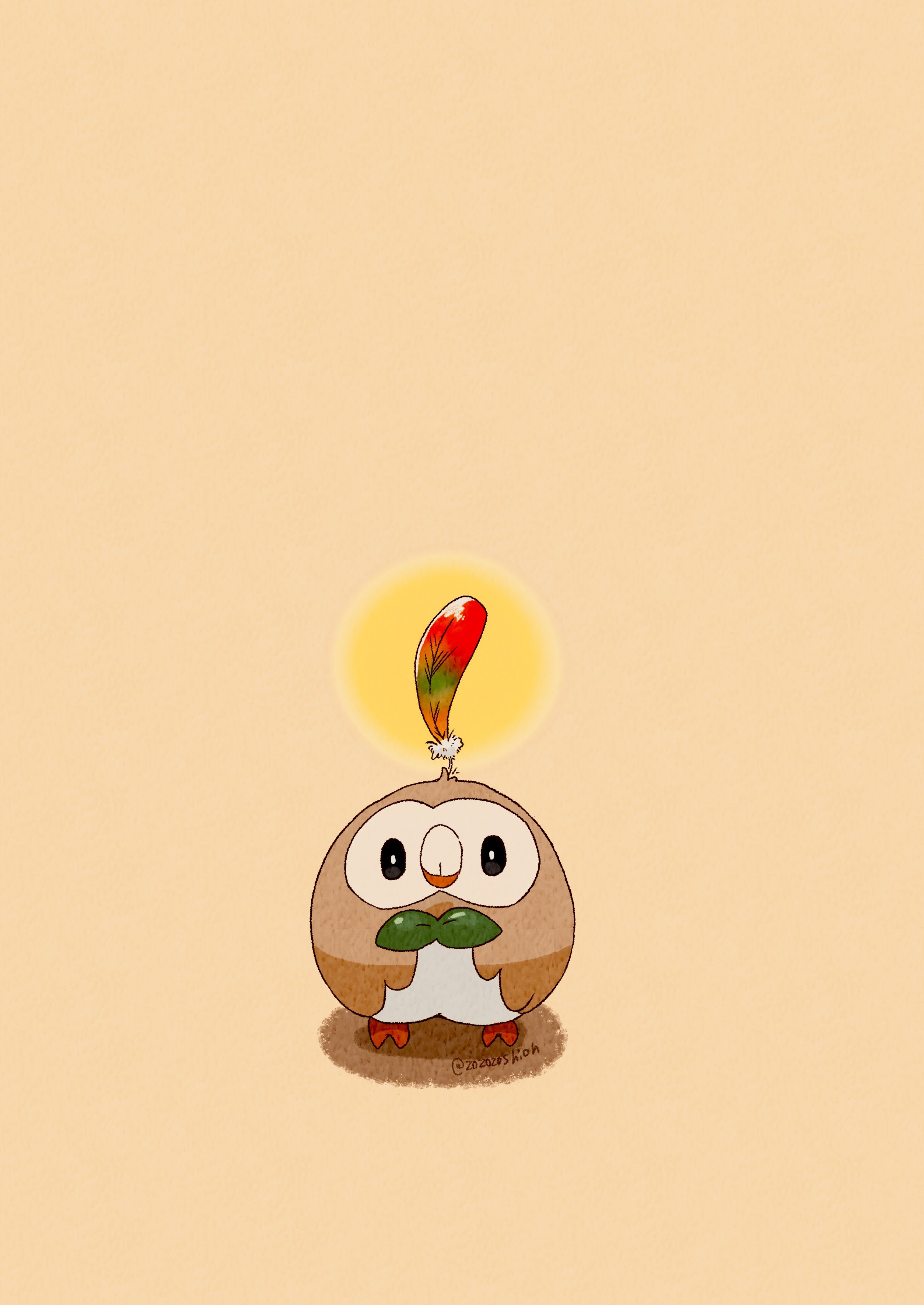 zozozoshion, rowlet, nintendo, pokemon, absurdres, highres, animal focus, beak, bird, feathers, gen 7 pokemon, looking at viewer, no humans, owl, pokemon (creature), pokemon focus, simple background