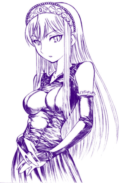 hujimaru arikui, hime (kaibutsu oujo), kaibutsu oujo, 00s, dress, gloves, monochrome, tiara
