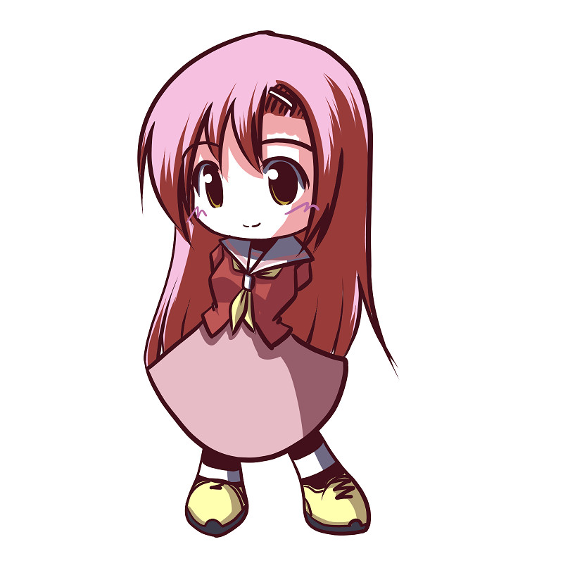 fictional sister, katsura hinagiku, hayate no gotoku!, 00s, chibi, long hair, pink hair, shoes, socks, solo, split mouth, striped clothes, striped socks, yellow shoes