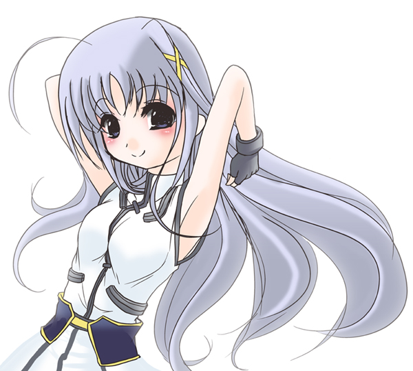 frapowa, reinforce zwei, lyrical nanoha, mahou shoujo lyrical nanoha, mahou shoujo lyrical nanoha strikers, 00s, 1girl, blue eyes, blue hair, female focus, gloves, hair ornament, long hair, matching hair/eyes, solo, x hair ornament