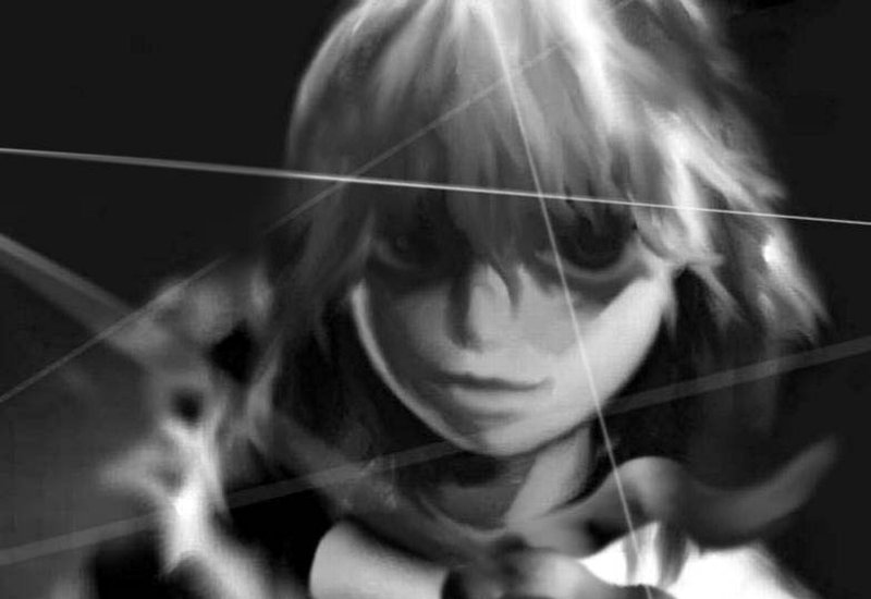 futon (kitsune tsuki), kitsune tsuki, alice margatroid, touhou, 1girl, female focus, greyscale, monochrome, solo, staring, utubuse