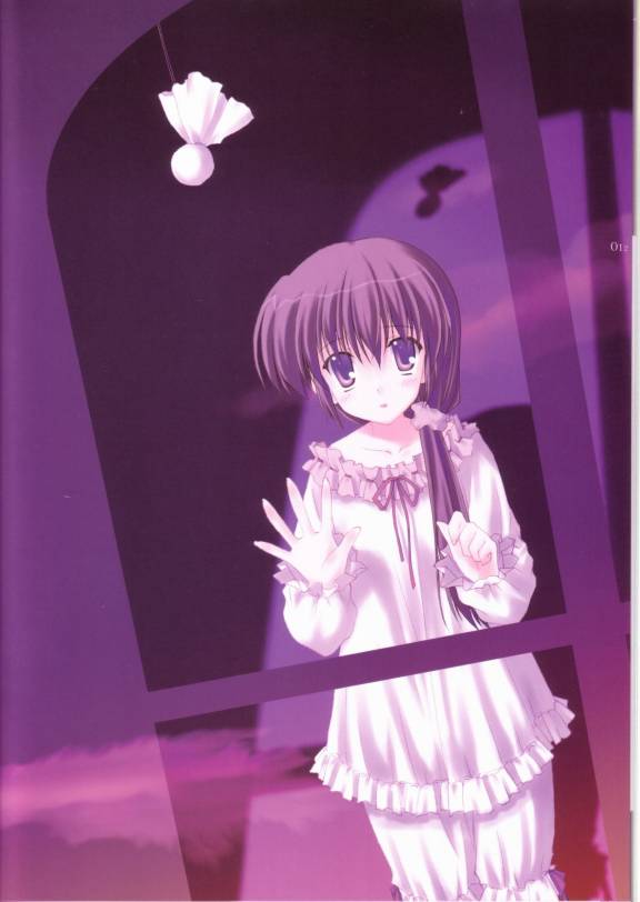 nanao naru, shihou matsuri, sola, 00s, 1girl, :o, against glass, female focus, floating, frills, ghost, glass, indoors, long sleeves, pajamas, parted lips, shade, solo, standing, teruterubouzu, window
