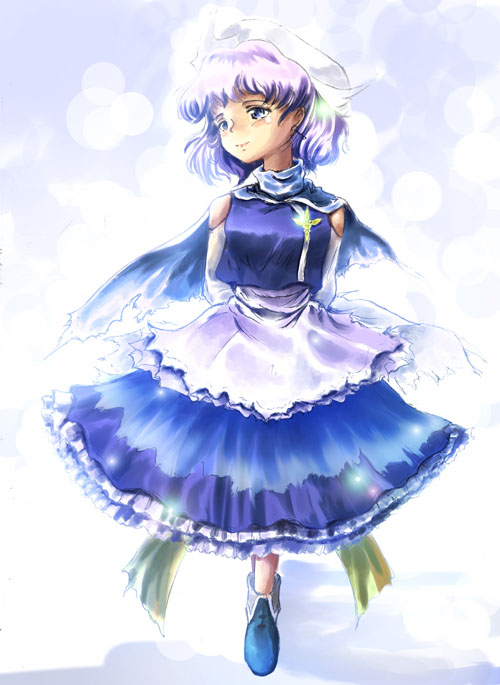 asuima, letty whiterock, touhou, 1girl, dress, female focus, hat, purple hair, short hair, solo