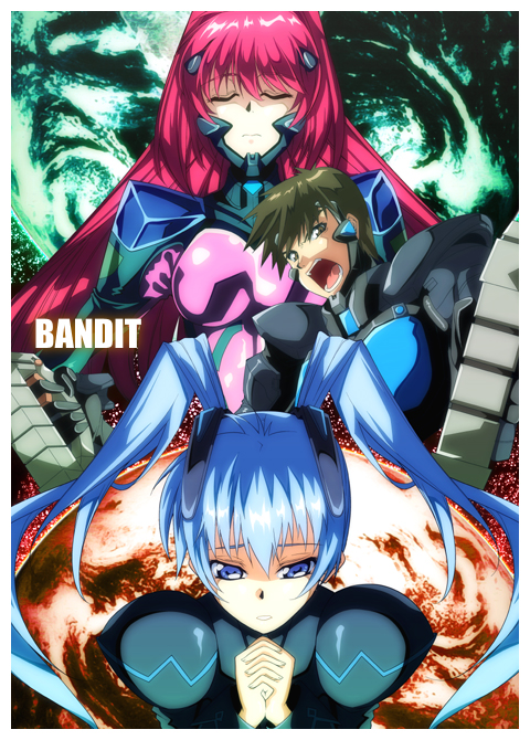 kagami sumika, yashiro kasumi, muv-luv, muv-luv alternative, pilot suit, 00unit, 1boy, 2girls, black hair, blue hair, blush, bodysuit, closed eyes, fortified suit, long hair, mecha pilot suit, multiple girls, own hands clasped, own hands together, pink hair, red hair, twintails
