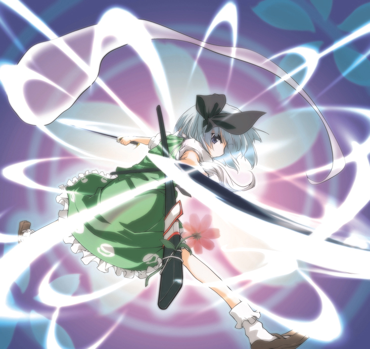 hiyorimi, konpaku youmu, konpaku youmu (ghost), touhou, 1girl, female focus, hitodama, katana, solo, sword, weapon