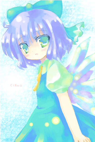 23, 23 (candy chapus), cirno, touhou, 1girl, bow, female focus, solo