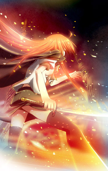 isobe toast, shana, shakugan no shana, 00s, fire, red hair, solo, sword, weapon, wind