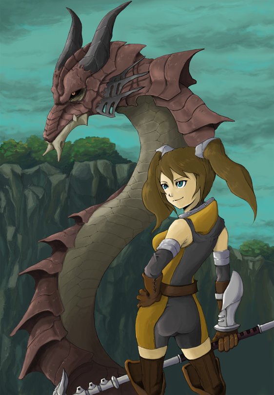 niimori hiroshi, tagme, dragon, gloves, solo, thighhighs, twintails, zettai ryouiki