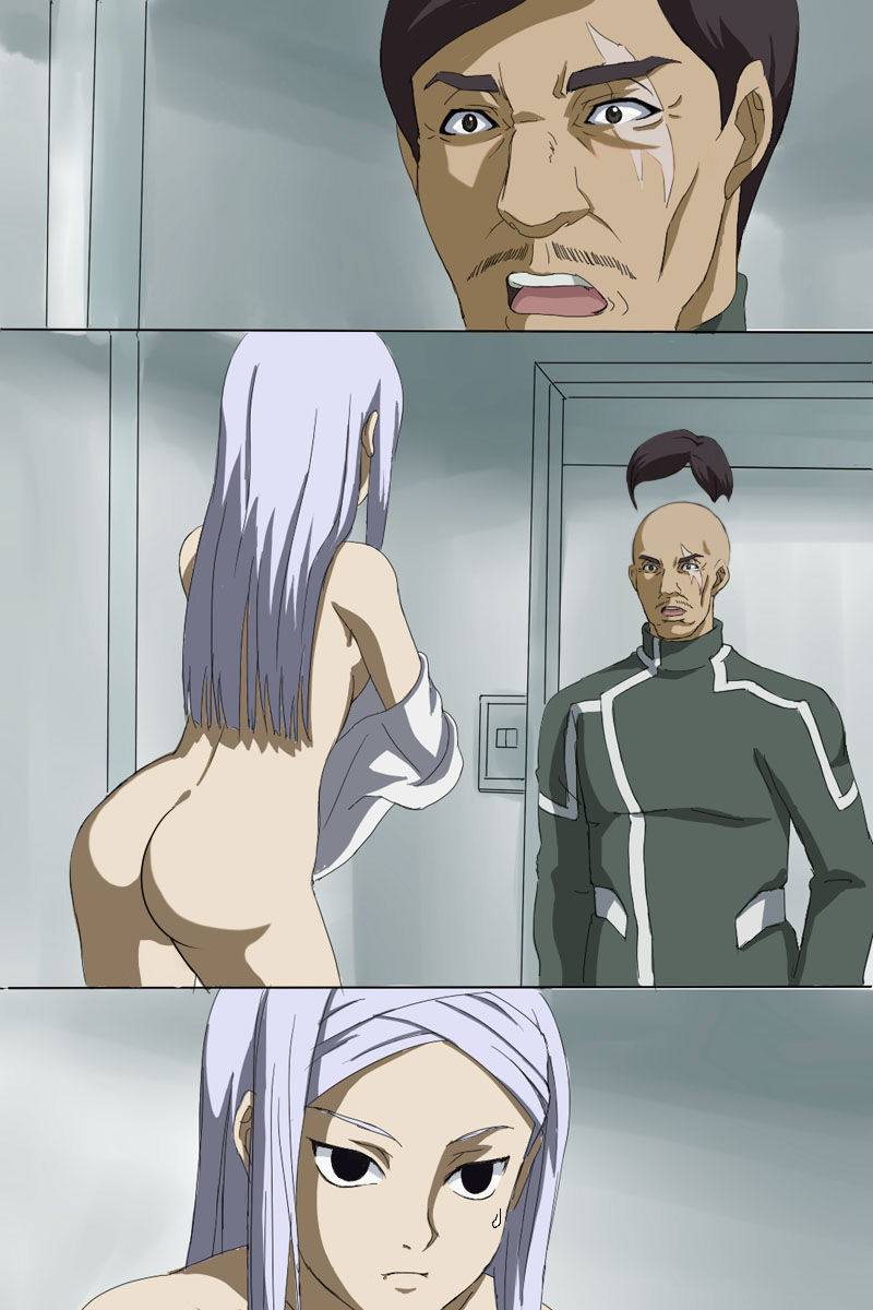 rutarou, sergei smirnov, soma peries, gundam, gundam 00, highres, third-party edit, 00s, 1boy, 1girl, ass, comic, indoors, nude, silent comic, surprised, sweatdrop, undressing, walk-in, wig