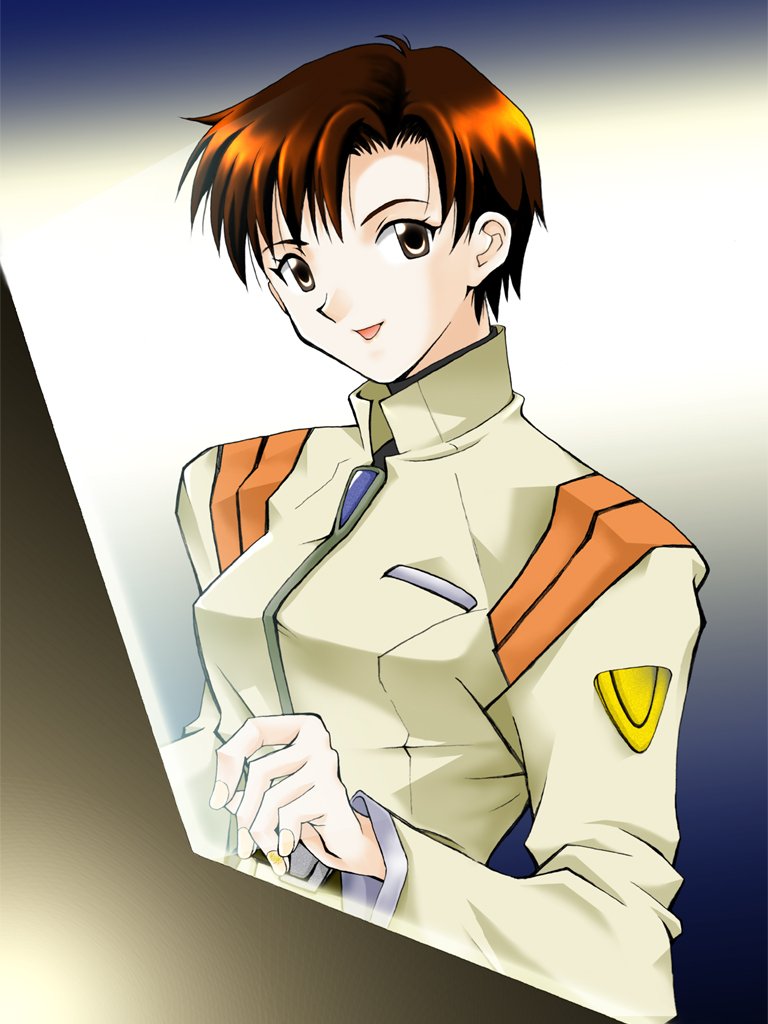 ibuki maya, neon genesis evangelion, tagme, brown eyes, brown hair, short hair, typing