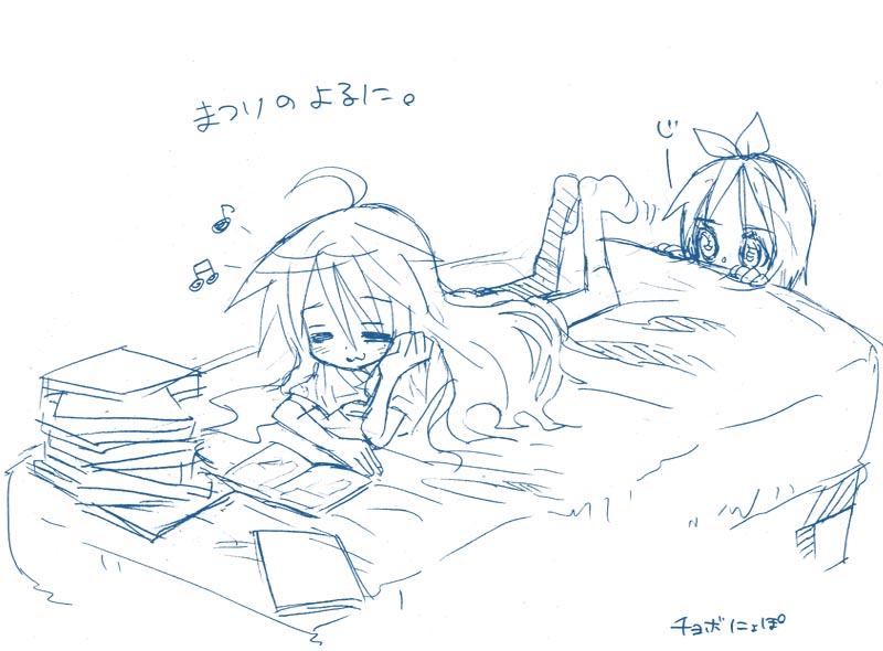 hiiragi tsukasa, izumi konata, lucky star, 00s, monochrome, sketch
