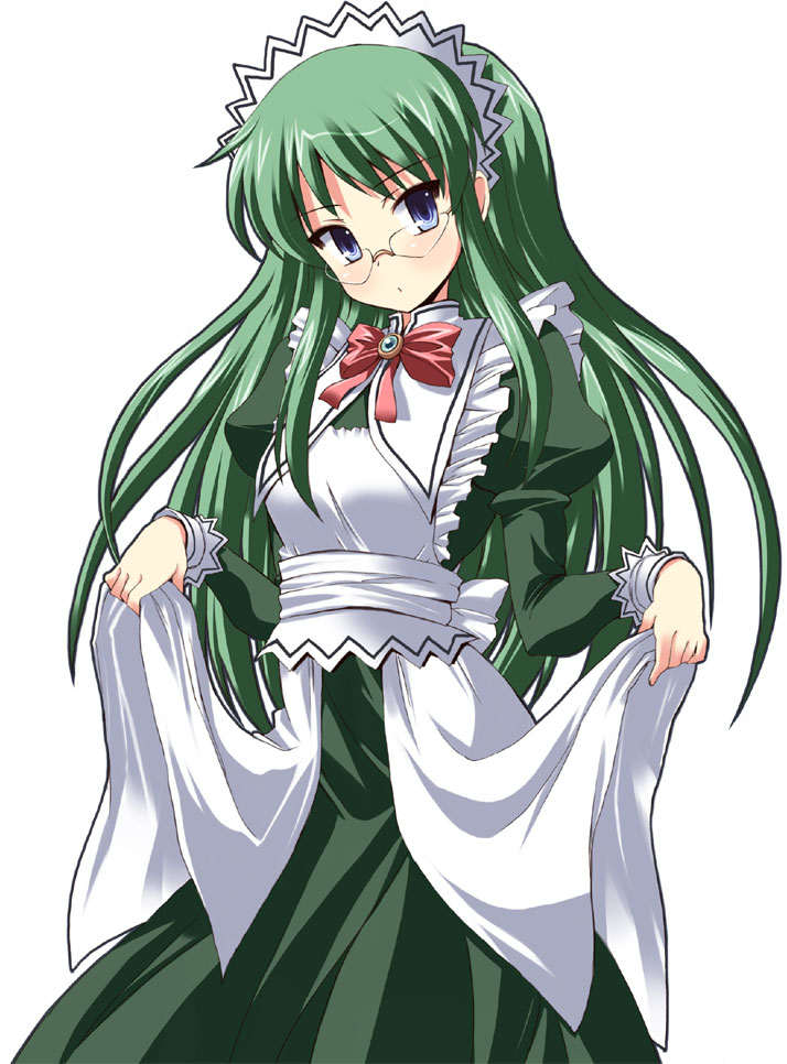 shinshin, kijima saki, hayate no gotoku!, 00s, 1girl, blue eyes, female focus, glasses, green hair, long hair, maid, solo