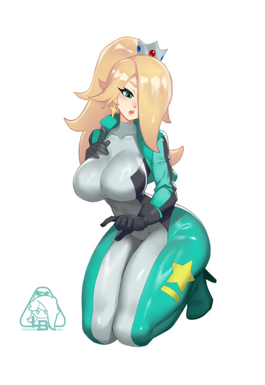 little blood, rosalina, mario kart, mario kart world, 1girl, blonde hair, breasts, large breasts, one eye covered, solo