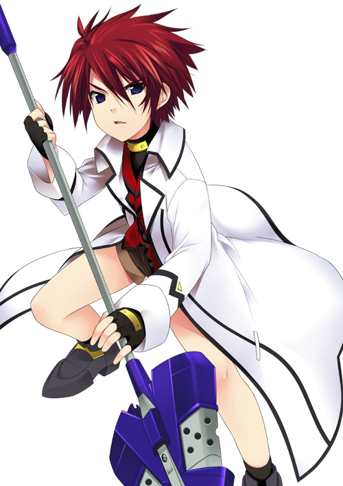 mizuki makoto, erio mondial, strada, lyrical nanoha, mahou shoujo lyrical nanoha, mahou shoujo lyrical nanoha strikers, 00s, 1boy, blue eyes, cape, coat, fingerless gloves, gloves, magical boy, male focus, red hair, solo