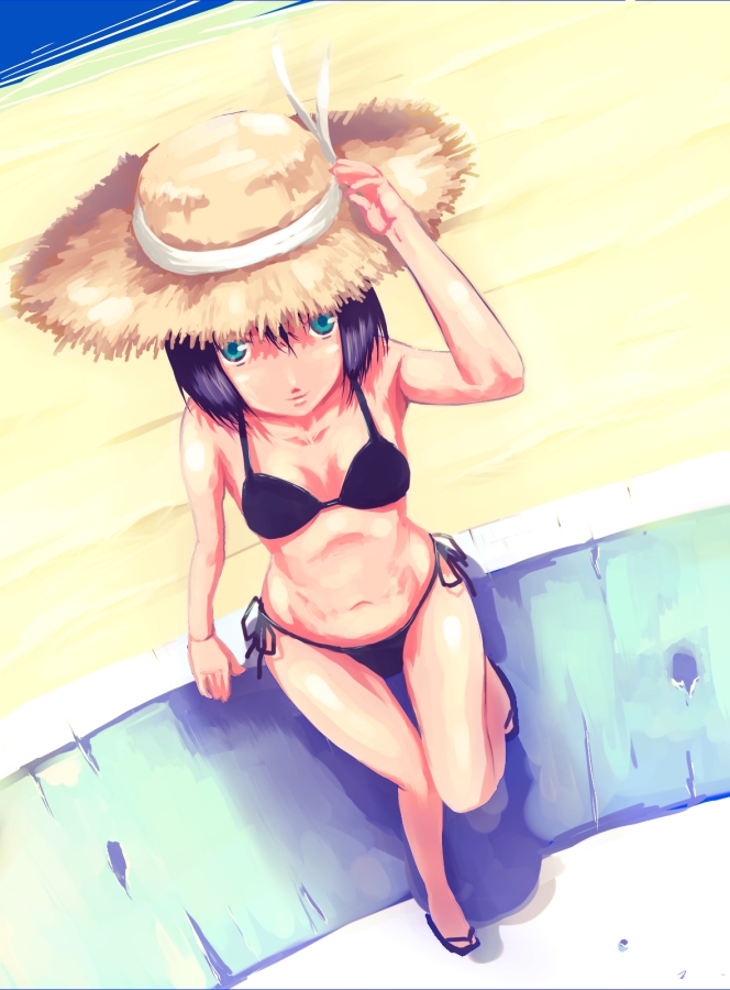 artist request, tagme, bikini, hat, swimsuit