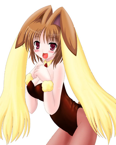 aoi kanan, lopunny, nintendo, pokemon, lowres, 1girl, brown eyes, brown hair, cosplay, female focus, gen 4 pokemon, lopunny (cosplay), pantyhose, personification, rabbit girl, solo