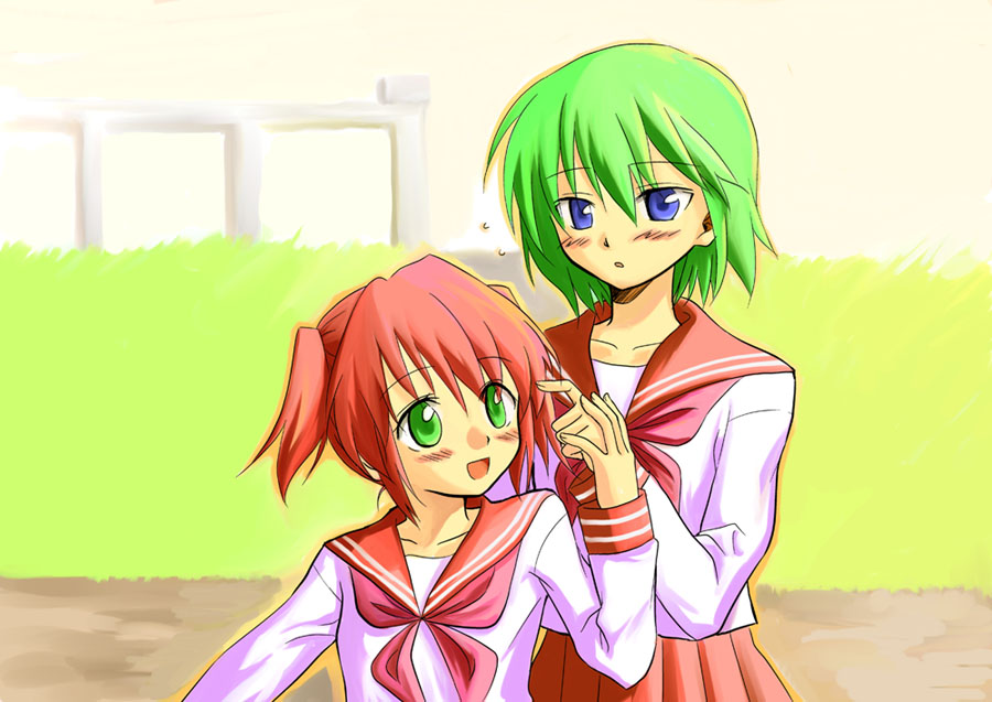 iwasaki minami, kobayakawa yutaka, lucky star, tagme, 00s, school uniform, serafuku
