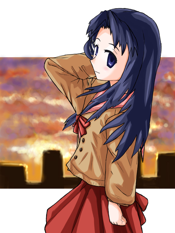 anzai yousitirou, kawana misaki, key (company), one – kagayaku kisetsu e, tagme, 00s, 1girl, cloud, female focus, outdoors, sky, solo, standing