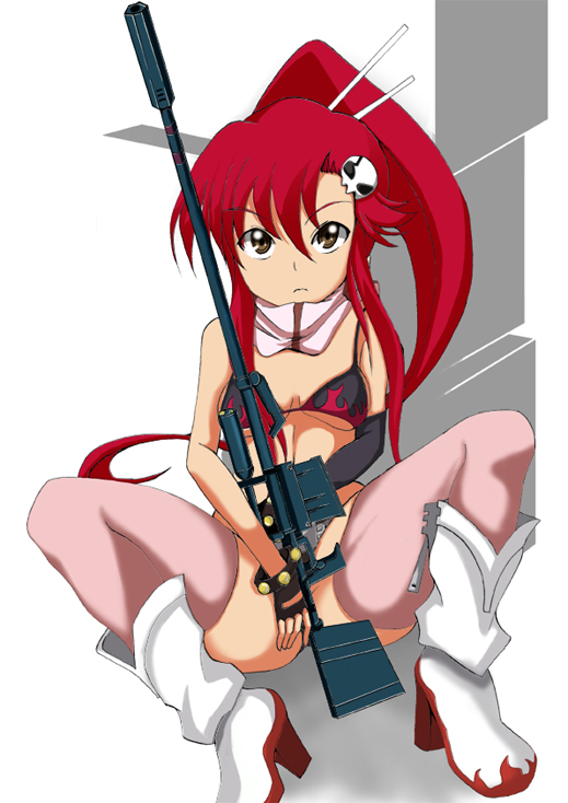 yoko littner, tengen toppa gurren lagann, 00s, gun, thighhighs, weapon