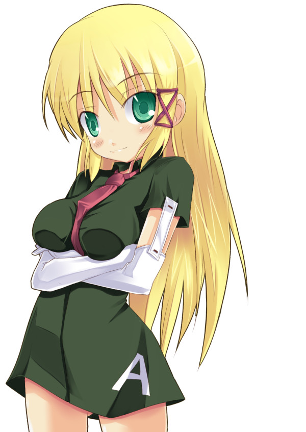kuro (be ok), character request, copyright request, tagme, 1girl, blonde hair, female focus, simple background, solo, white background