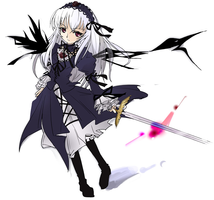 ixy, suigintou, rozen maiden, 00s, dress, solo, sword, two-tone dress, weapon, wings