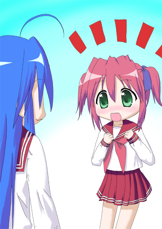 izumi konata, kobayakawa yutaka, lucky star, tagme, 00s, school uniform, serafuku