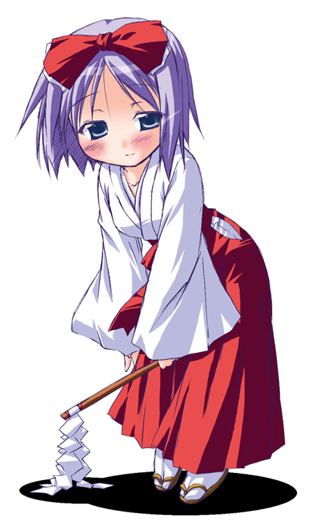 akari ryuryuwa, hiiragi tsukasa, lucky star, 00s, 1girl, female focus, hakama, hakama skirt, japanese clothes, miko, red hakama, skirt, solo