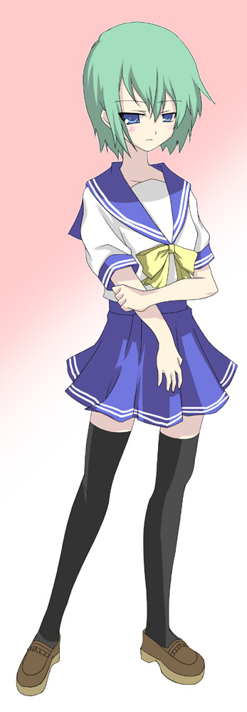 kurou (yugato), yugato, iwasaki minami, lucky star, 00s, 1girl, female focus, school uniform, serafuku, solo, thighhighs, zettai ryouiki