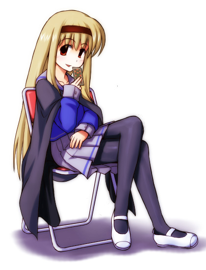 yn1982, vermillion erika, mahoraba, black legwear, tagme, 00s, 1girl, female focus, school uniform, serafuku, sitting, solo, white background