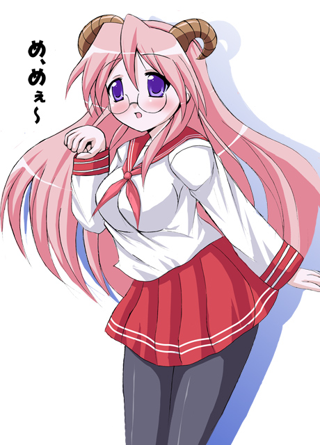 kuronezumi, takara miyuki, lucky star, 00s, animal ears, glasses, pantyhose, school uniform, serafuku, solo
