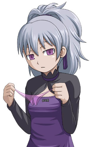 caryo, midori boushi, yin (darker than black), darker than black, lowres, 00s, 1girl, female focus, panties, ponytail, purple eyes, solo, underwear