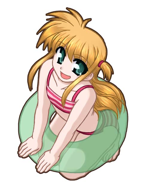 ooba kou, arisa bunnings, lyrical nanoha, mahou shoujo lyrical nanoha, tagme, 00s, innertube, simple background, swim ring, swimsuit