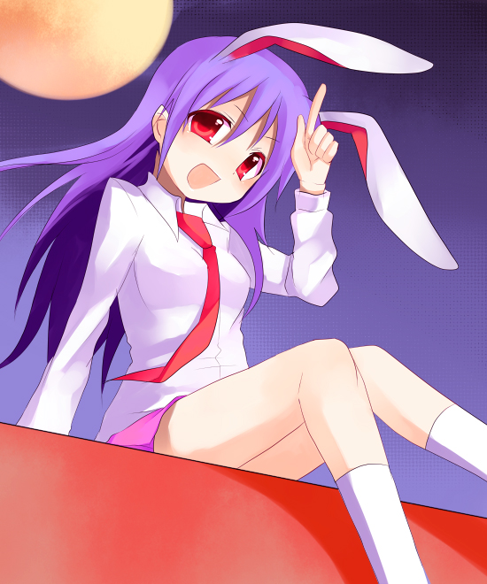 subaru (yachika), reisen udongein inaba, touhou, 1girl, animal ears, female focus, hair between eyes, necktie, rabbit ears, red eyes, solo