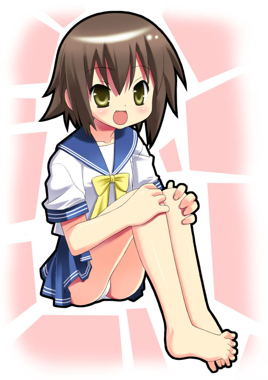 umekichi, kusakabe misao, lucky star, 00s, barefoot, fang, feet, panties, school uniform, serafuku, solo, toes, underwear