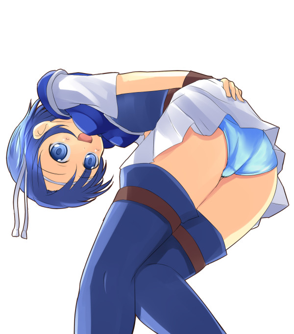 kuro (be ok), tagme, ass, panties, simple background, thighhighs, underwear, white background
