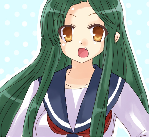 tsuruya, suzumiya haruhi no yuuutsu, 00s, fang, green hair, long hair, school uniform, serafuku