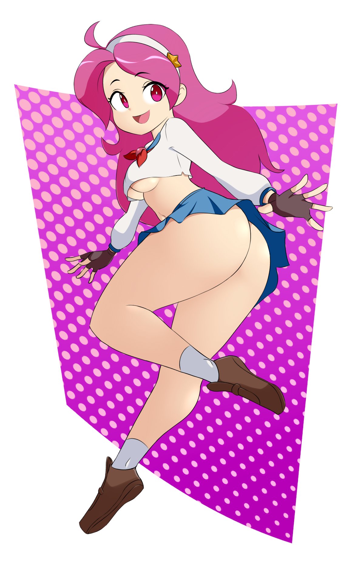 asamiya athena, snk, the king of fighters, the king of fighters xiii, hair ornament, idol, pink hair, school uniform, showing butt, star (symbol), star hair ornament