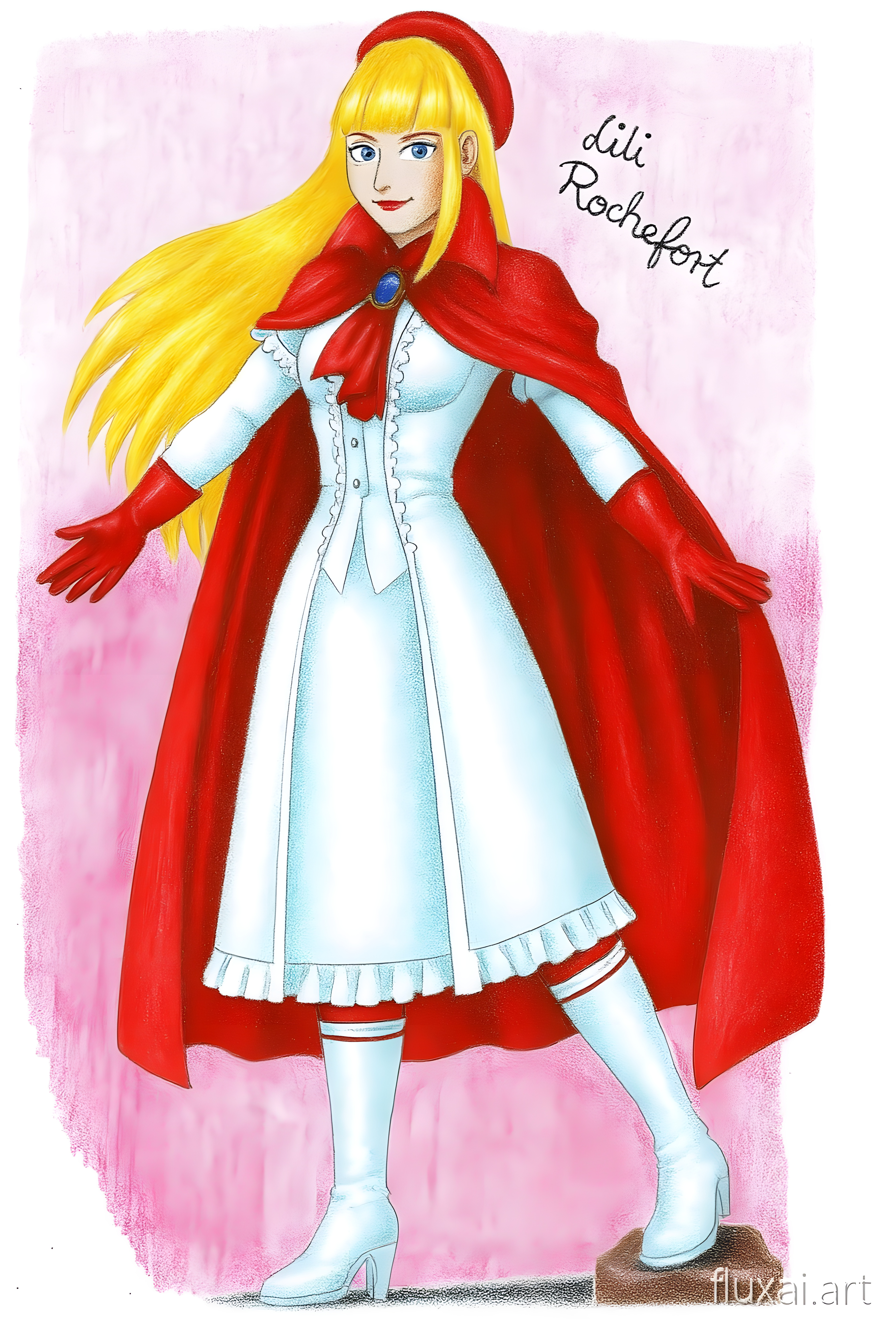lili, bandai, bandai namco, namco, tekken, tekken 8, absurdres, highres, non-web source, ai-generated art (topic), boots, cape, knee boots, leather, leather boots, lili (tekken), skirt, tekken 9, white boots