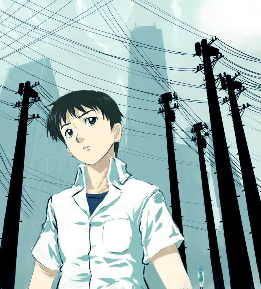 ikari shinji, neon genesis evangelion, 1boy, brown eyes, brown hair, male focus, short hair, solo
