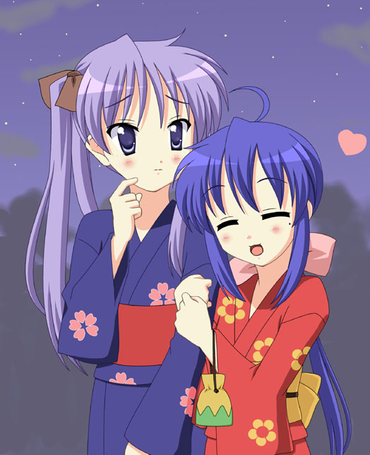 hiiragi kagami, izumi konata, lucky star, tagme, 00s, japanese clothes, kimono