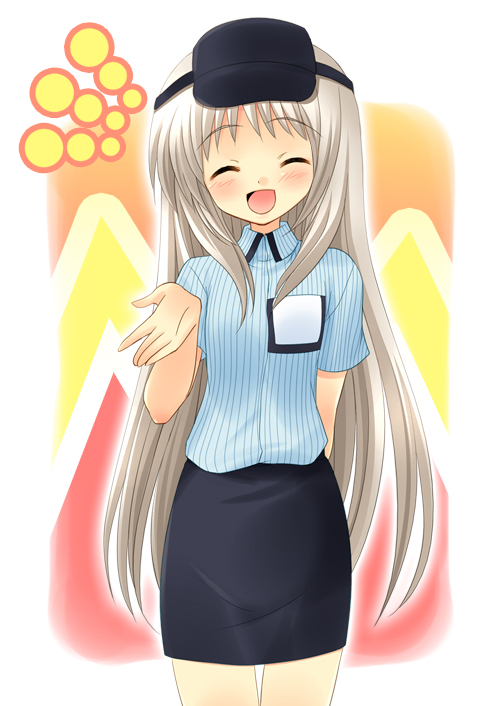 yukizuki chikuba, noumi kudryavka, little busters!, silver hair, 1girl, closed eyes, female focus, long hair, solo, waitress