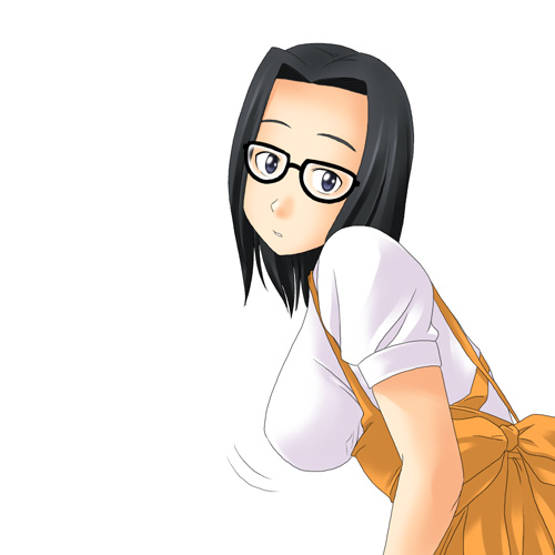 toshifumi, katou kei, anna miller, maria-sama ga miteru, lowres, 00s, 1girl, black hair, bouncing breasts, breasts, female focus, glasses, large breasts, solo, waitress