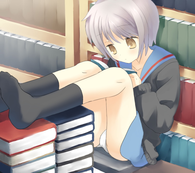 nagato yuki, suzumiya haruhi no yuuutsu, tagme, 00s, panties, school uniform, serafuku, underwear