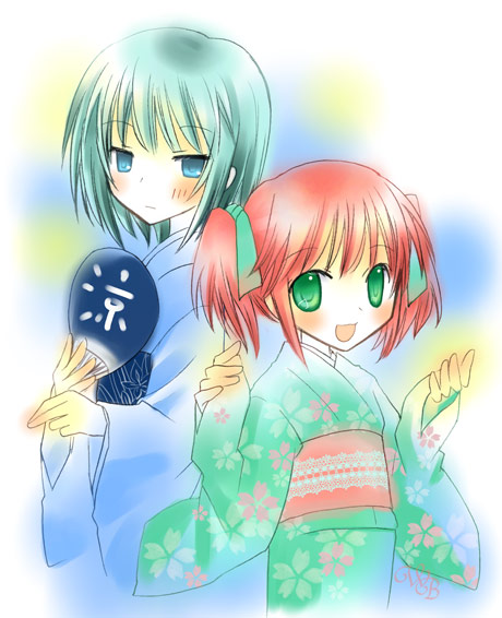 shima yukiwa, iwasaki minami, kobayakawa yutaka, lucky star, 00s, japanese clothes, kimono, yukata