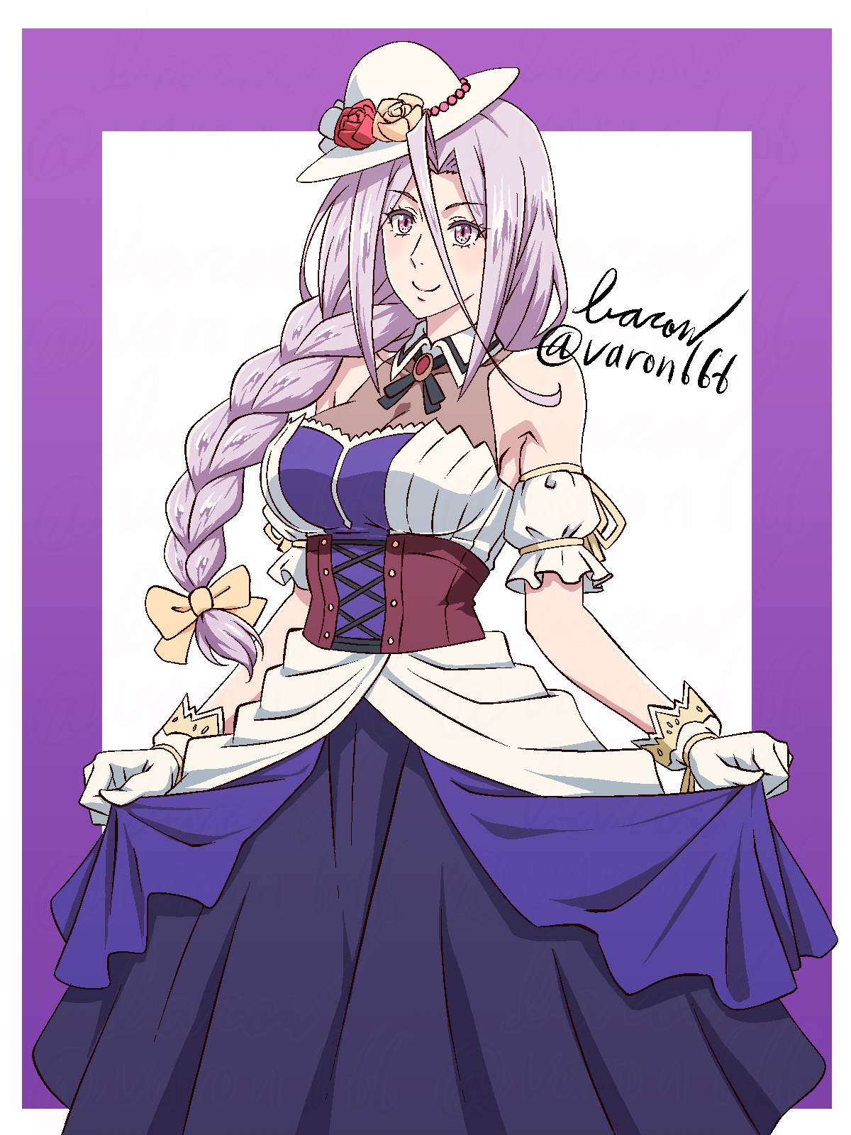 baron (varon666), varon, tokime (fuuto tantei), fuuto tantei, kamen rider, kamen rider w, 1girl, breasts, dress, hat, large breasts, long hair, purple eyes, purple hair, smile, solo