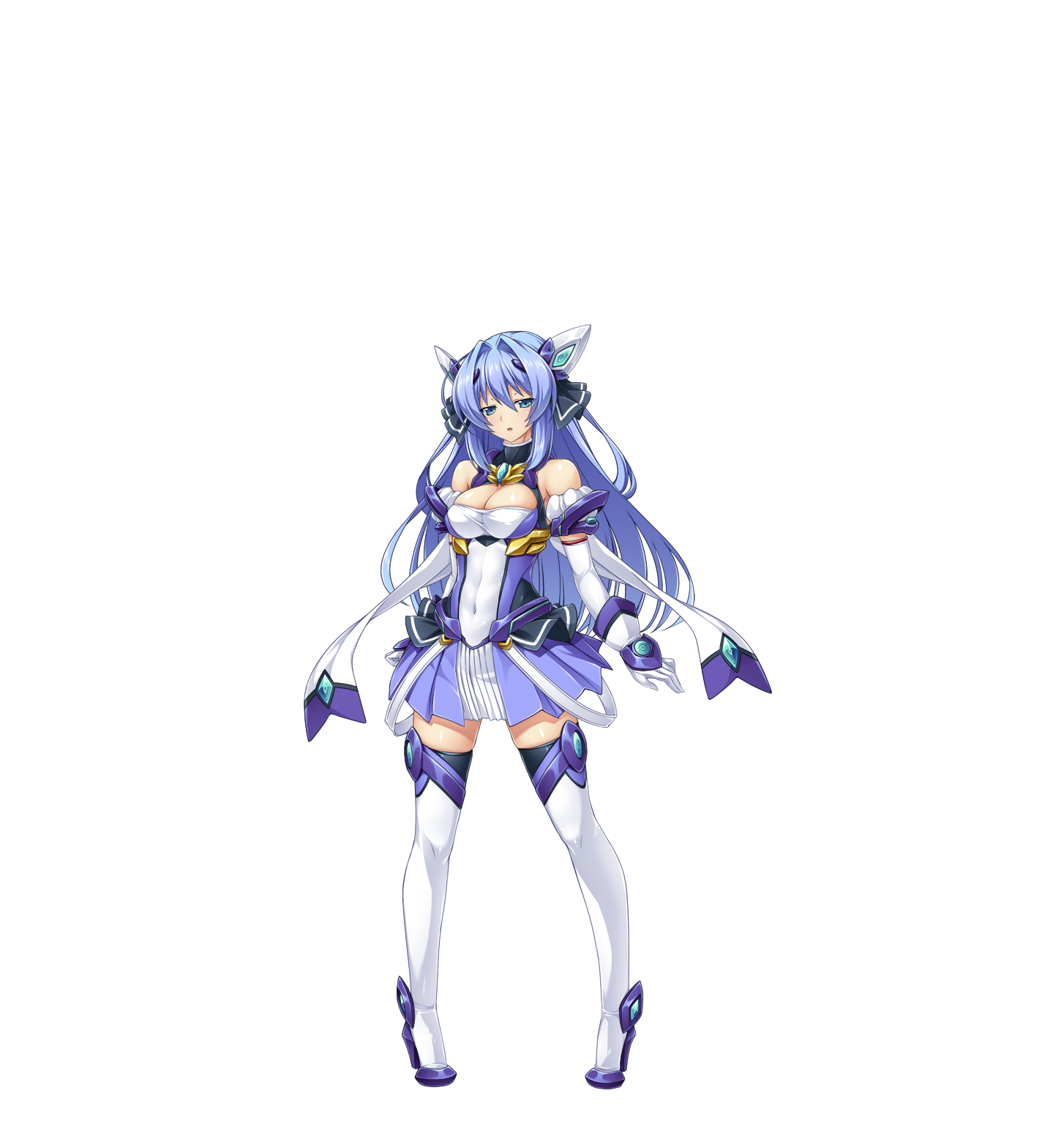 inoino, exs-tia, katsuragi marina, kouyoku senki exs-tia, game cg, highres, large variant set, non-web source, official art, variant set, 1girl, aqua eyes, bare shoulders, blue eyes, blue hair, boots, breasts, chest jewel, cleavage, clothing cutout, covered navel, detached sleeves, dress, elbow gloves, exs-tia (exs-tia 3), full body, gloves, hair intakes, headgear, high heel boots, high heels, large breasts, long hair, looking at viewer, magical girl, pigeon-toed, short dress, skirt, solo, standing, tachi-e, thigh boots, thighhighs, transparent background, white gloves, white thighhighs, zettai ryouiki