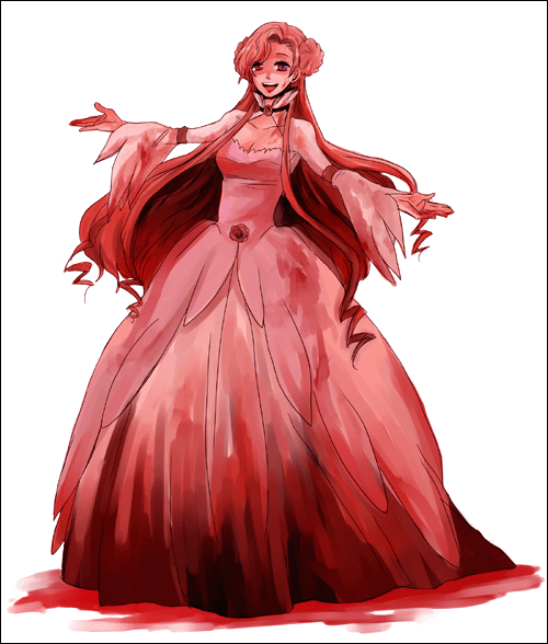 euphemia li britannia, code geass, spoilers, 00s, blood, blood on face, blood stain, donut hair bun, dress, hair bun, red theme, solo