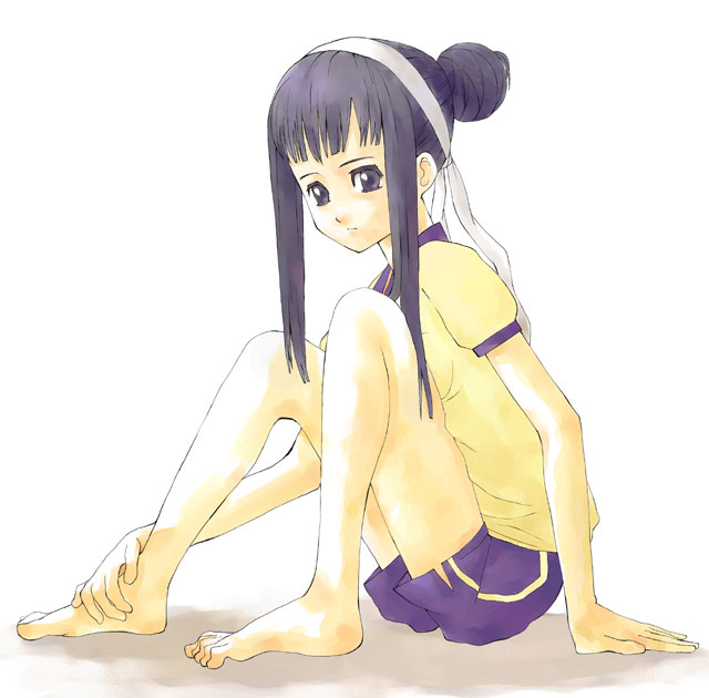 yamamoto shima, tagme, arm support, barefoot, feet, full body, gym uniform, sitting