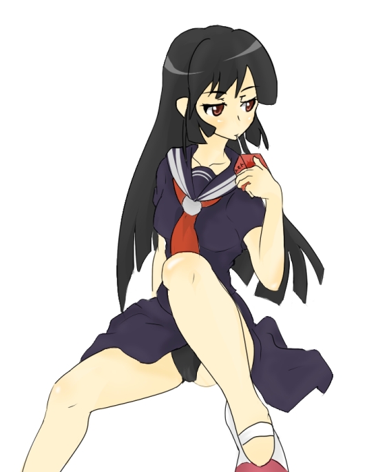 momio, kamura reiri, kaibutsu oujo, 00s, black hair, panties, red eyes, school uniform, serafuku, underwear, vampire