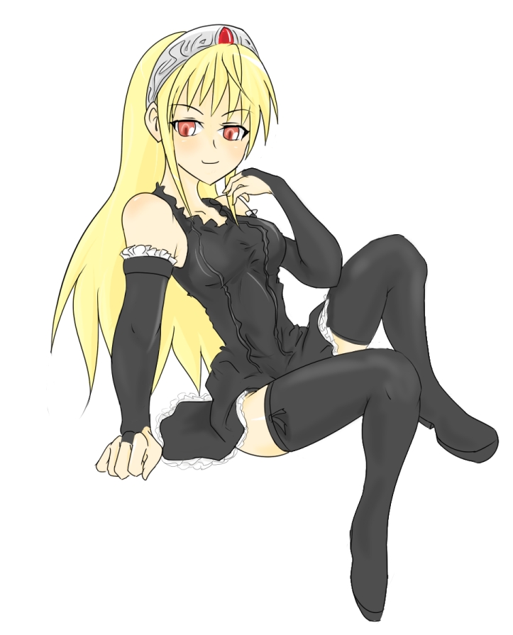 momio, hime (kaibutsu oujo), kaibutsu oujo, 00s, blonde hair, red eyes, thighhighs, tiara, zettai ryouiki